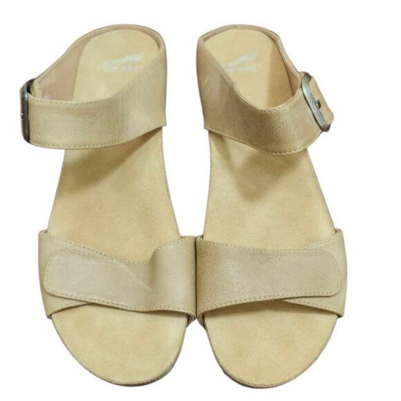Dansko Size 42 Leather Wedge Sandals Nude Beige Comfort Slip On Adjustable Strap - Picture 3 of 15